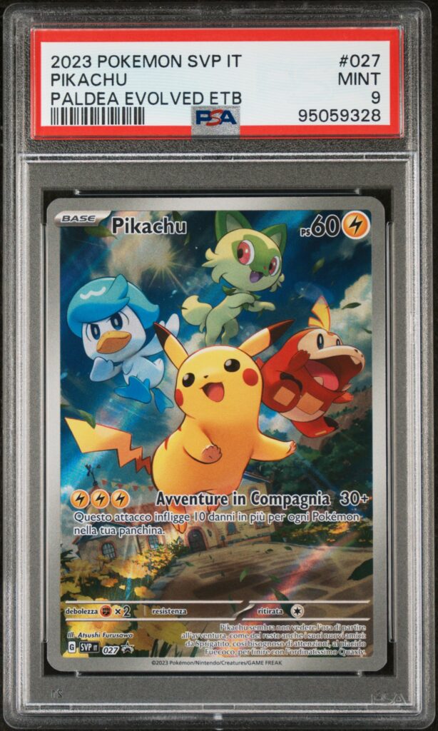 pokemon pikachu set allenatore evoluzioni di paldea psa 9 ita carta gradata