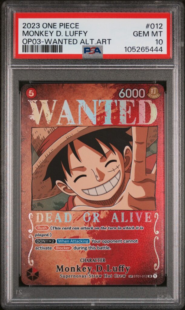 one piece carta gradata psa 10 luffy wanted st01-012 op03 alt eng