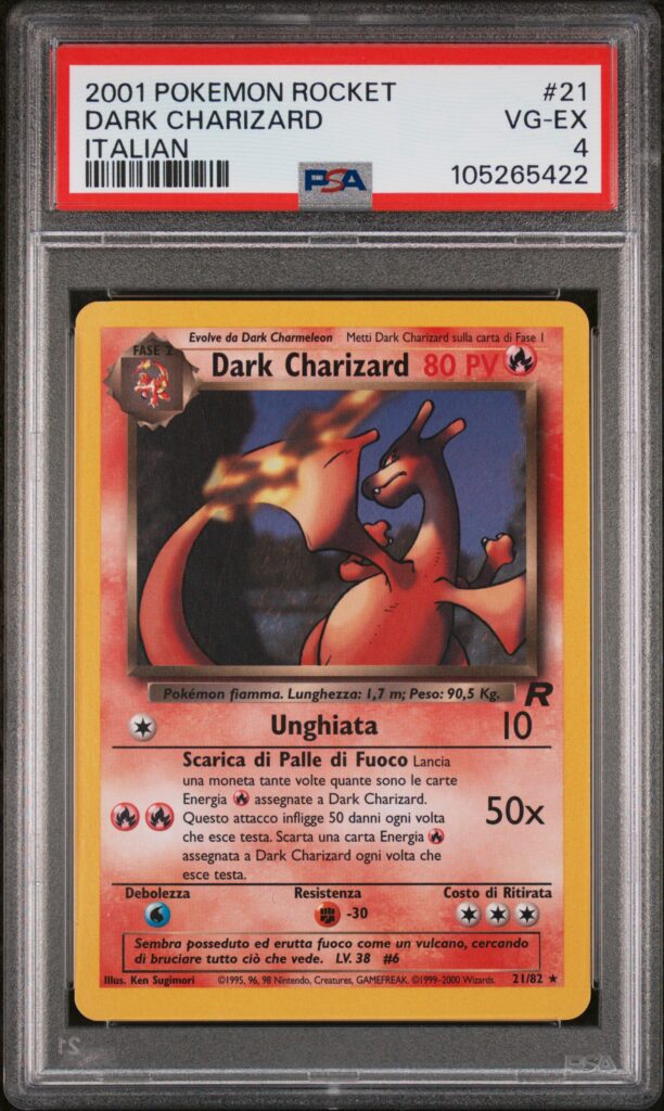 pokemon carta gradata psa 4 dark charizard 21/82 ita